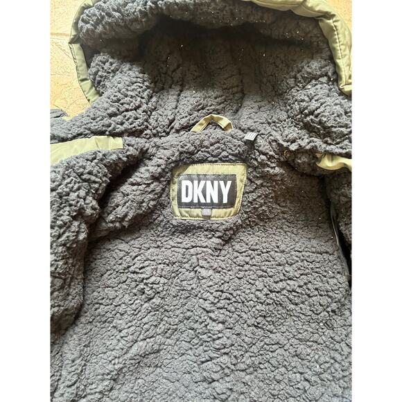DKNY Olive Green Puffer Jacket Sherpa Lined Hooded Winter Coat - Picture 2 of 6